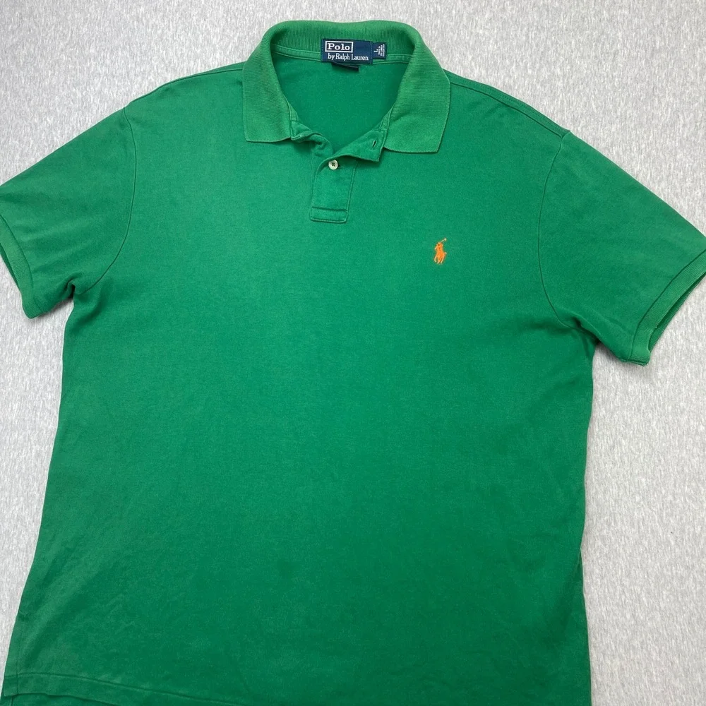 Polo Ralph Lauren Polo Shirt Mens L Custom Fit Green Short Sleeve Embroidered